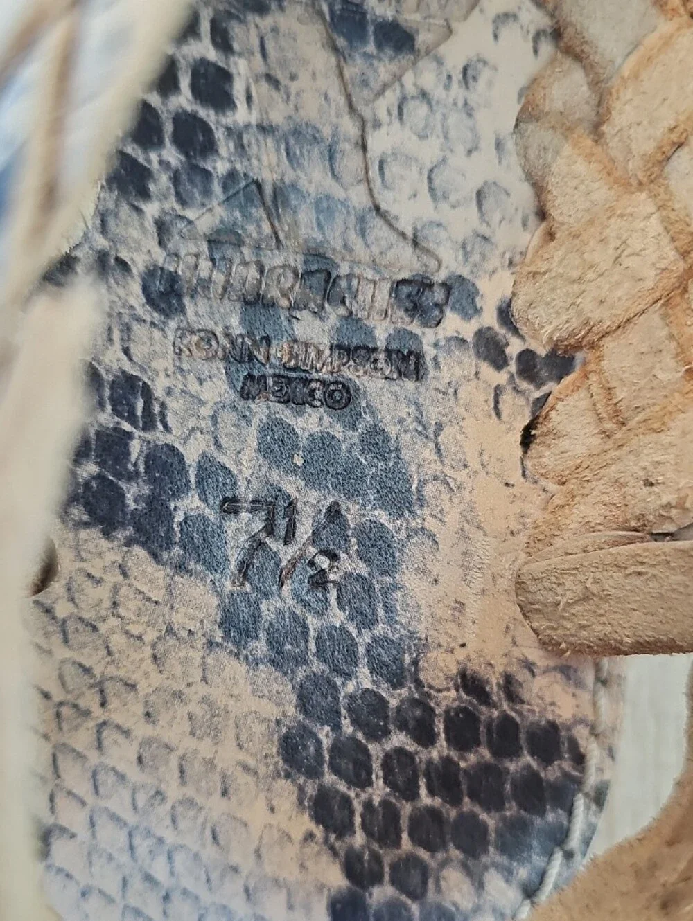 Leather Woven Hurarache Slip-On in Beige and Navy Snake Print!